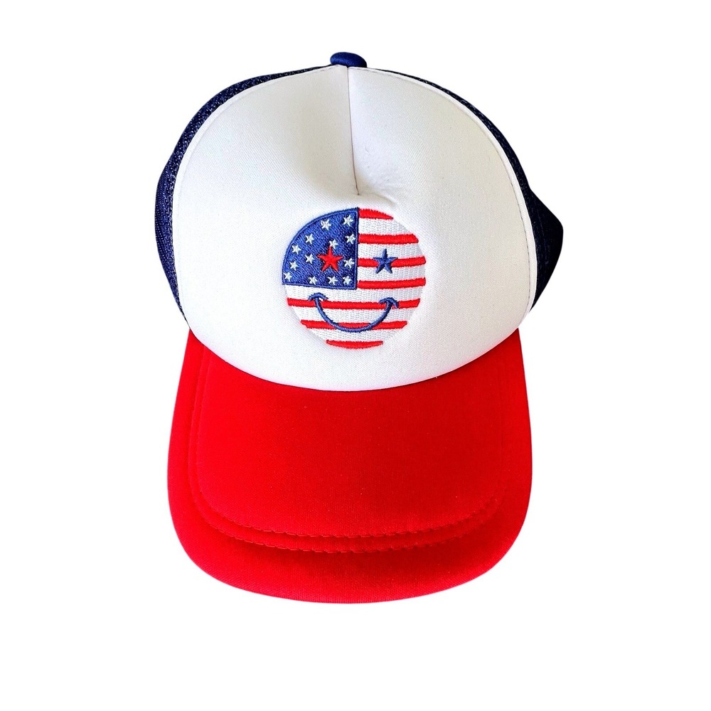New‎ USA Flag Smiley Trucker Hat Red White Blue Mesh Snapback Baseball Cap
